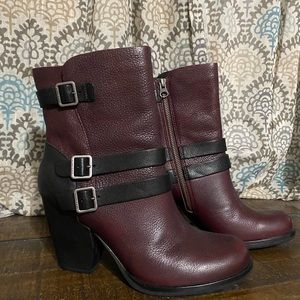 Burgundy and black heeled boots